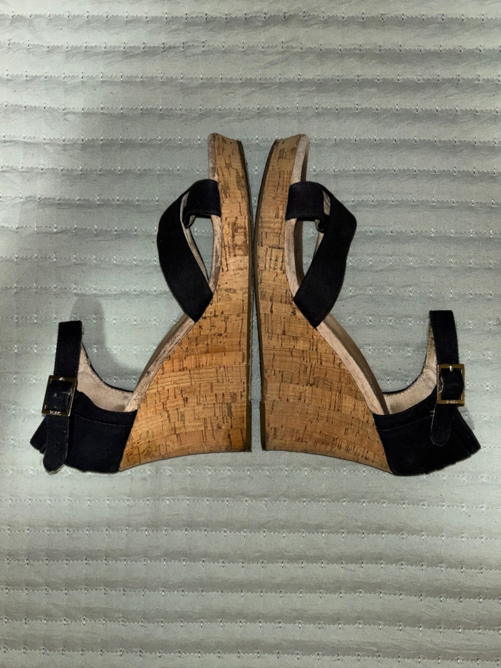 TOMS Leather Cork Wedge Ankle Strap Sandals - Black - W10